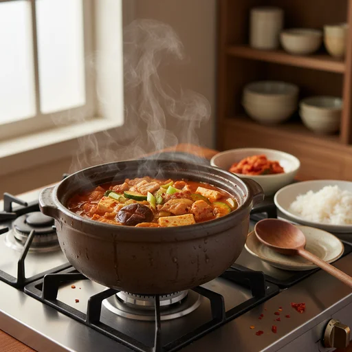 얼큰하고 푸짐한 한 끼! 실패 없는 고추장찌개 황금 레시피 고추장 양념과 육수 넣고 끓이기: 진정한 찌개의 탄생